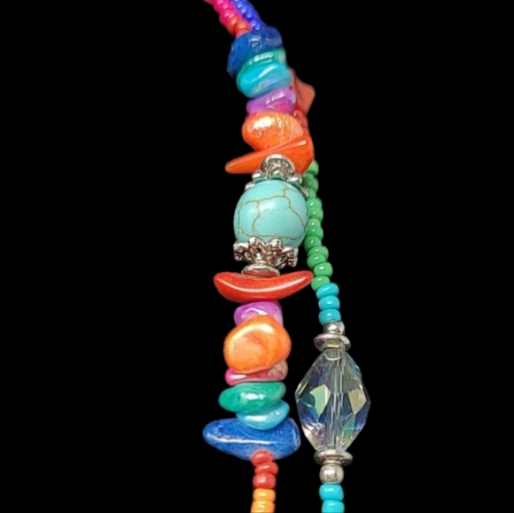 MULTI COLORED SINGLE STRAND STONE AND CZECH GLASS BEADS 62" LONG NECKLACE - Picture 5 of 7